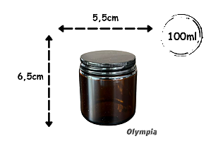 Pote de Vidro Âmbar 100ml c/ Tampa Alumínio