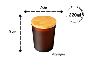 Pote de Vidro Ambar Fosco 220ml c/ Tampa Hermética de Bamboo
