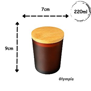 Pote de Vidro Ambar Fosco 220ml c/ Tampa Hermética de Bamboo