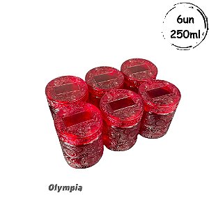 6un Pote Red Relevo Com Tampa de Vidro 250ml