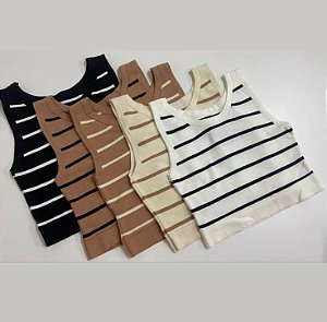 Cropped listrado de tricô modal