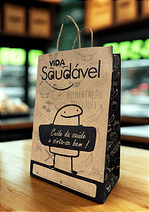 Sacola Kraft Vida Saudável para Alimentação Marmita Fit Delivery Ifood 30,5cm A x 19,5cm L x 11,5cm Fundo - Modelo 28
