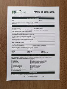 Bloco - Ficha Perfil de Bem-estar (Somente frente) - A4 (210x297mm) BBC