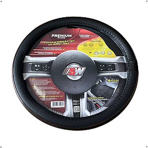 Capa De Volante Premium PU Preta C/ Costura Vermelha 38CM SW - SW1508