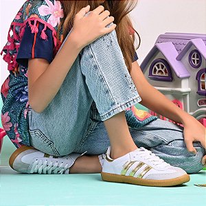 Tênis Samba Infantil Branco e Dourado