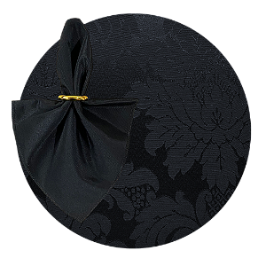 Kit Sousplat Completo Mesa Posta Preto Jacquard com Guardanapos e Pg