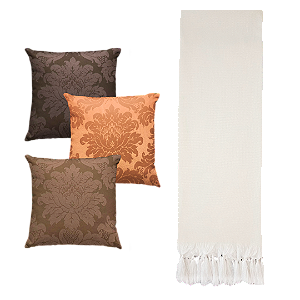 Kit Manta Xale de Sofá e Cama Cru Lisa com 3 Capas de almofadas Colors Feng Shui