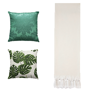 Kit Manta Xale de Sofá Decorativa Cru Liso com 2 Capas de almofadas Estampadas