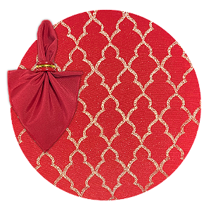 Kit Capas de Sousplat de Natal Vermelho e Dourado Guardanapos e Porta Guardanapos