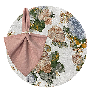 Kit Capas de Sousplat Mesa Posta Floral Jacquard com Guardanapos e Porta Guardanapos