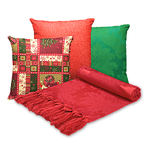 Kit Manta Xale de Sofá Vermelha Natalina com 3 Capas de Almofadas Decorativas