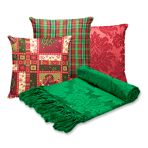 Kit Manta Xale de Sofá Verde Natalina com 3 Capas de Almofadas Decorativas