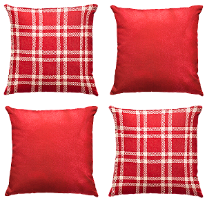 Kit 4 Capas de Almofadas Decorativas de Natal Xadrez Vermelho 45 X 45