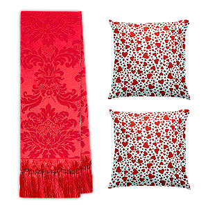 Kit Manta Xale de Sofá Dia dos Namorados Amor com 2 Capas de almofadas