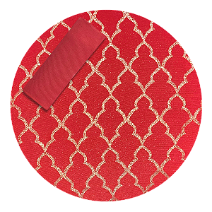 Kit Capas de Sousplat com Guardanapos de Natal Vermelho e Dourado Lurex