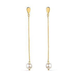 Brinco Dourado de Corrente com Pérola