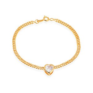 Pulseira Dourada com Pedra de Coração em Zircônia