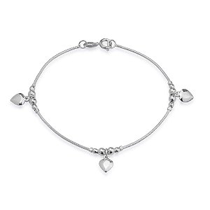Pulseira Prateada Lisa com 3 Pingentes de Coração