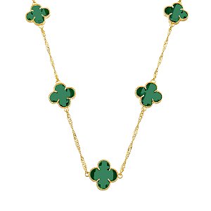 Colar Dourado 5 Trevos Verde