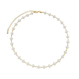 Colar Dourado com Trevos Brancos