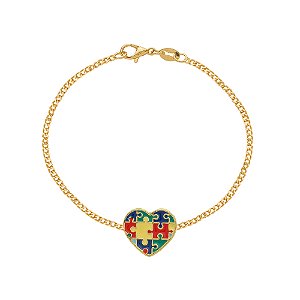 Pulseira Dourada Autismo Formato Coração
