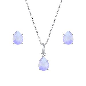 Conjunto de Gota Roxa em Zircônia Prata 925