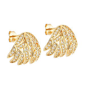 Brinco Dourado de Folhas Cravejado de Zircônias