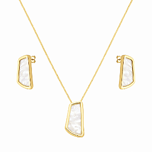 Conjunto Dourado Estilo Orgânico Madrepérola