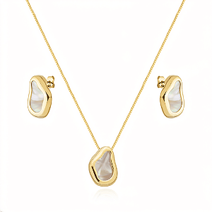 Conjunto Dourado Formato Orgânico Madrepérola