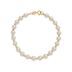 Pulseira Dourada de Pérolas e Bolinhas