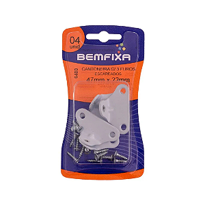Cantoneira De Fixação Para Móveis Três Furos Epoxi Branco Bemfixa