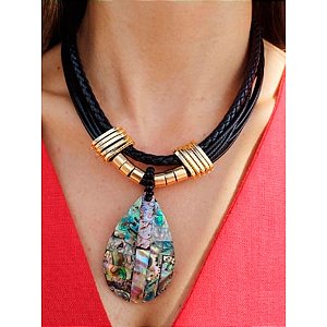 Colar Curto, Feminino,  Feito à Mão, com Pingente Gota, 4903