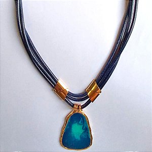 Colar, Feminino, Feito à Mão, Pingente, Pedra Azul, 4904