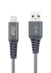 Cabo USB-C I2GO 2m 2,4A Nylon Trançado Chumbo