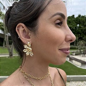 BRINCO MEIA FLOR - DOURADO