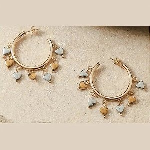 ARGOLA CORAÇÕES - PRATEADO/DOURADO