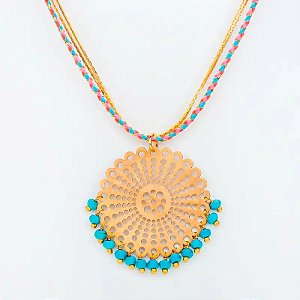 COLAR LONGO TRIPLO ROSA C/ AZUL