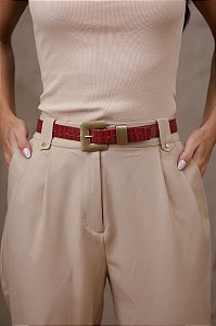 CINTO ESTELA VERMELHO - COURO LEGÍTIMO CROCO - LARGURA DO CINTO 2,0CM