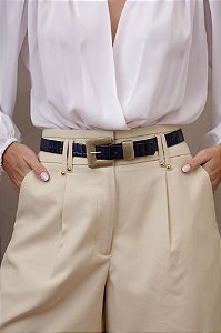 CINTO ESTELA AZUL MARINHO - COURO LEGÍTIMO CROCO - LARGURA DO CINTO 2,0CM