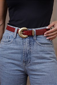 CINTO AURORA VERMELHO - COURO LEGÍTIMO CROCO - LARGURA DO CINTO 2,5CM