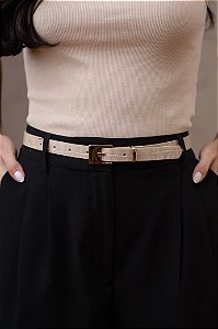 CINTO BRUNA NUDE - COURO LEGÍTIMO CROCO - LARGURA DO CINTO 2,0CM