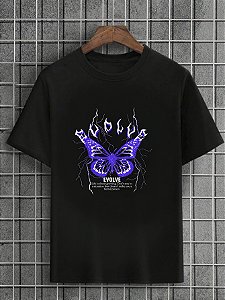 Camiseta Masculina Preta 100% Algodão Butterflies Evolve