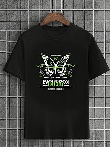 Camiseta Masculina Preta 100% Algodão Butterflies Evolution