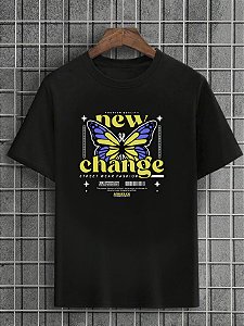 Camiseta Masculina Preta 100% Algodão Butterflies New Change