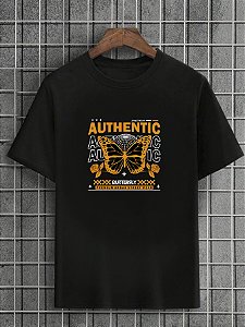 Camiseta Masculina Preta 100% Algodão Butterflies Authentic