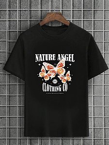 Camiseta Masculina Preta 100% Algodão Butterflies Natural Angel