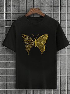 Camiseta Masculina Preta 100% Algodão Butterflies Wings