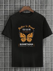 Camiseta Masculina Preta 100% Algodão Butterflies Something Beautiful