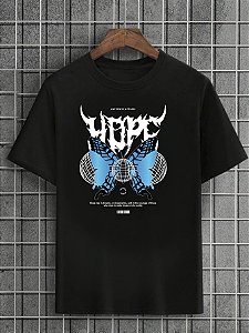 Camiseta Masculina Preta 100% Algodão Butterflies Hope