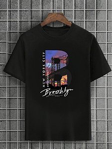 Camiseta Masculina Preta 100% Algodão City Brooklyn